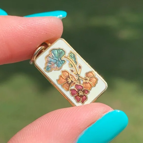 2 Vintage Enamel Pendants. Peacock 🦚 Bird & Flowers 💐